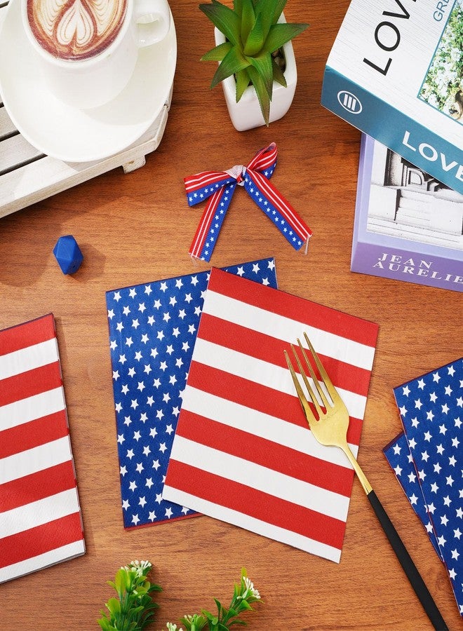 JarThenaAMCS 100Pcs 4th of July Paper Napkins 3ply American Flag Star Stripe Disposable Beverage Napkins Patriotic Cocktail Dinner Napkins for Independence Day Party Supplies - Image 4